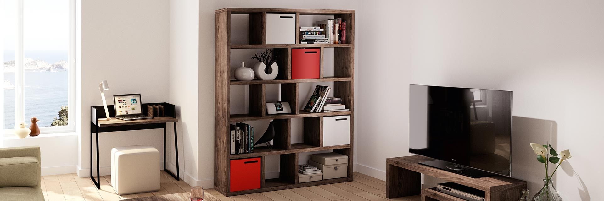 Libreria in legno colonna verticale con ripiani interni design originale