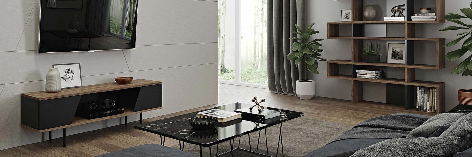 soggiorno cucina per sala da pranzo 100 cm nero mobile mobile moderno per TV con mensole HO-Cool mobiletto portaoggetti 