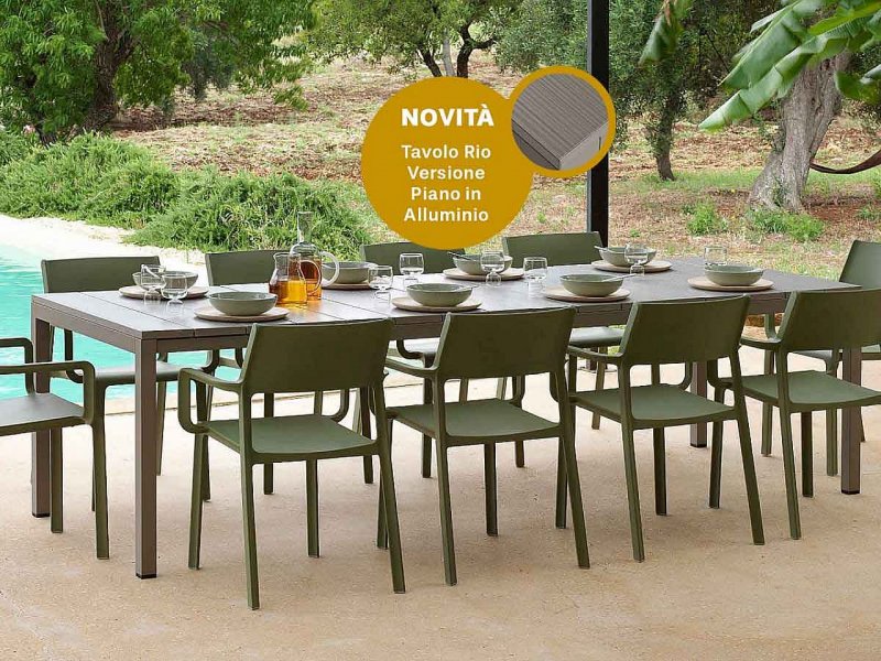 Nardi Set tavolo Rio 210/280 Alluminio con 8 sedie Trill con braccioli