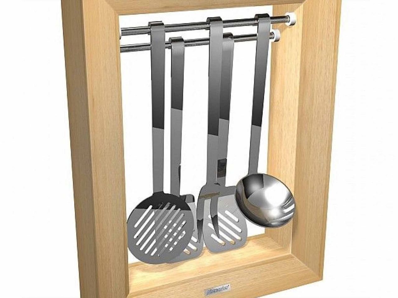 Porta Mestoli In Legno Massello - Vassoio Rotondo Retrò Per Cucina - Reggette E Utensili