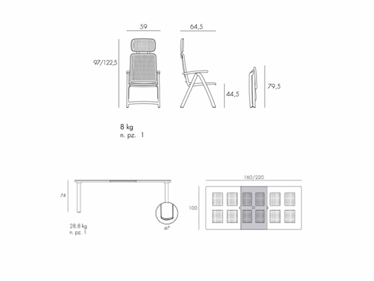 Set tavolo Libeccio 160/220 con 6 poltrone Acquamarina - 1