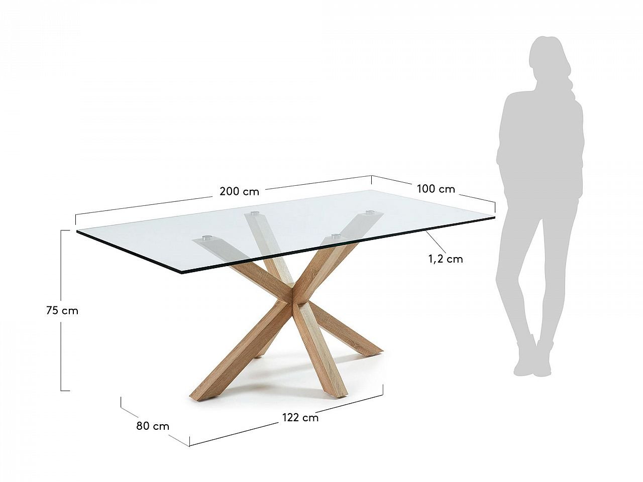 Tavolo Asterisco 200 legno e piano vetro -1