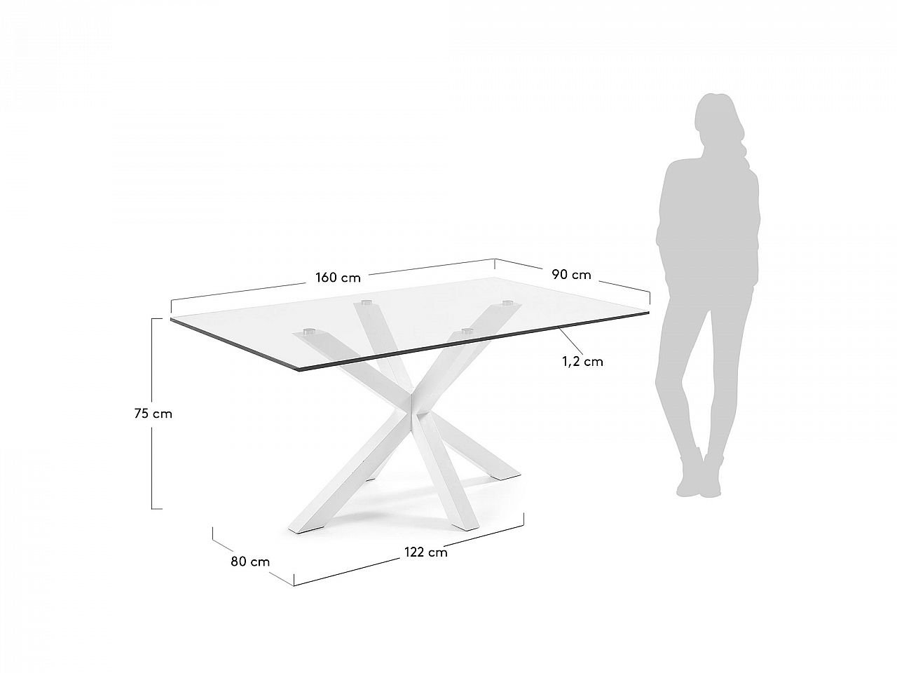 Tavolo Asterisco 160 bianco e piano vetro -1