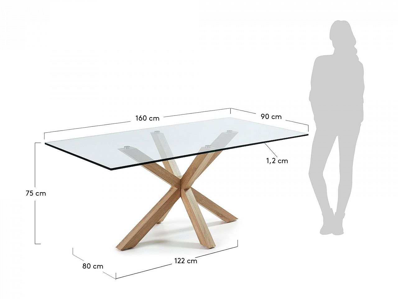 Tavolo Asterisco 160 legno e piano vetro -1