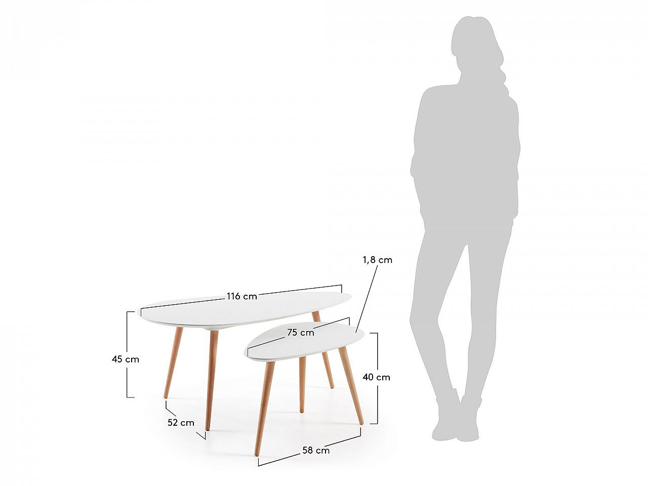 Set 2 tavolini Bro legno naturale, laccato bianco -1