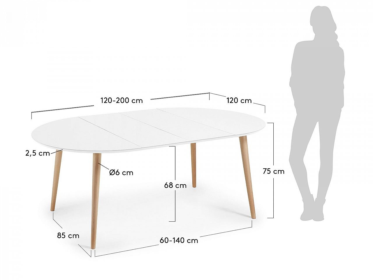 Tavolo rotondo allungabile 120/200 Legno Naturale, MDF Laccato -1