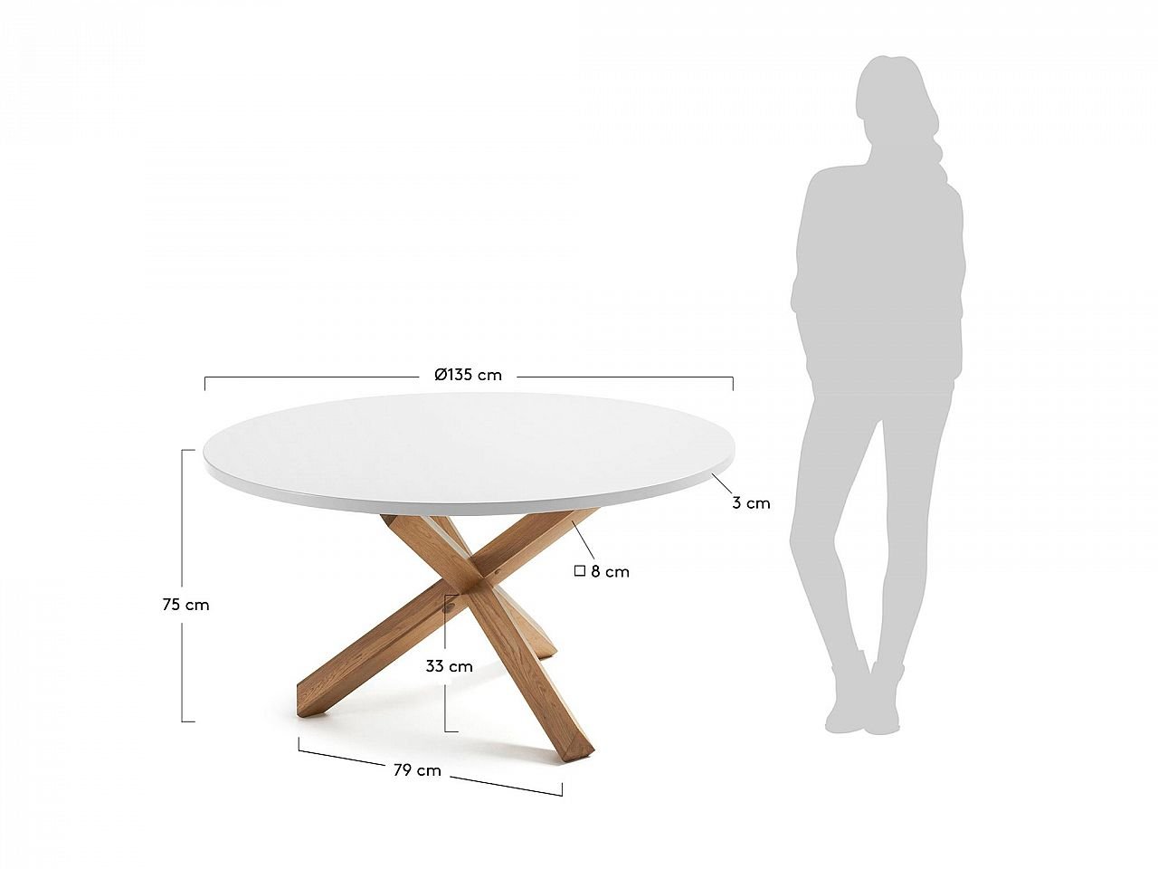 Tavolo rotondo Nils Ø135 legno rovere, laccato bianco -1