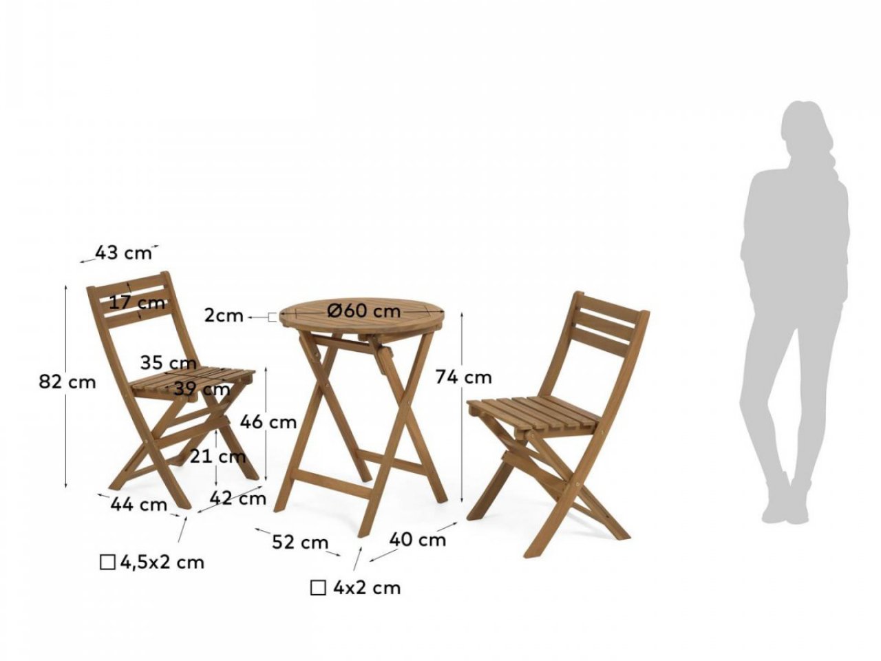 Set tavolo e 2 sedie pieghevoli Ellis in legno -1