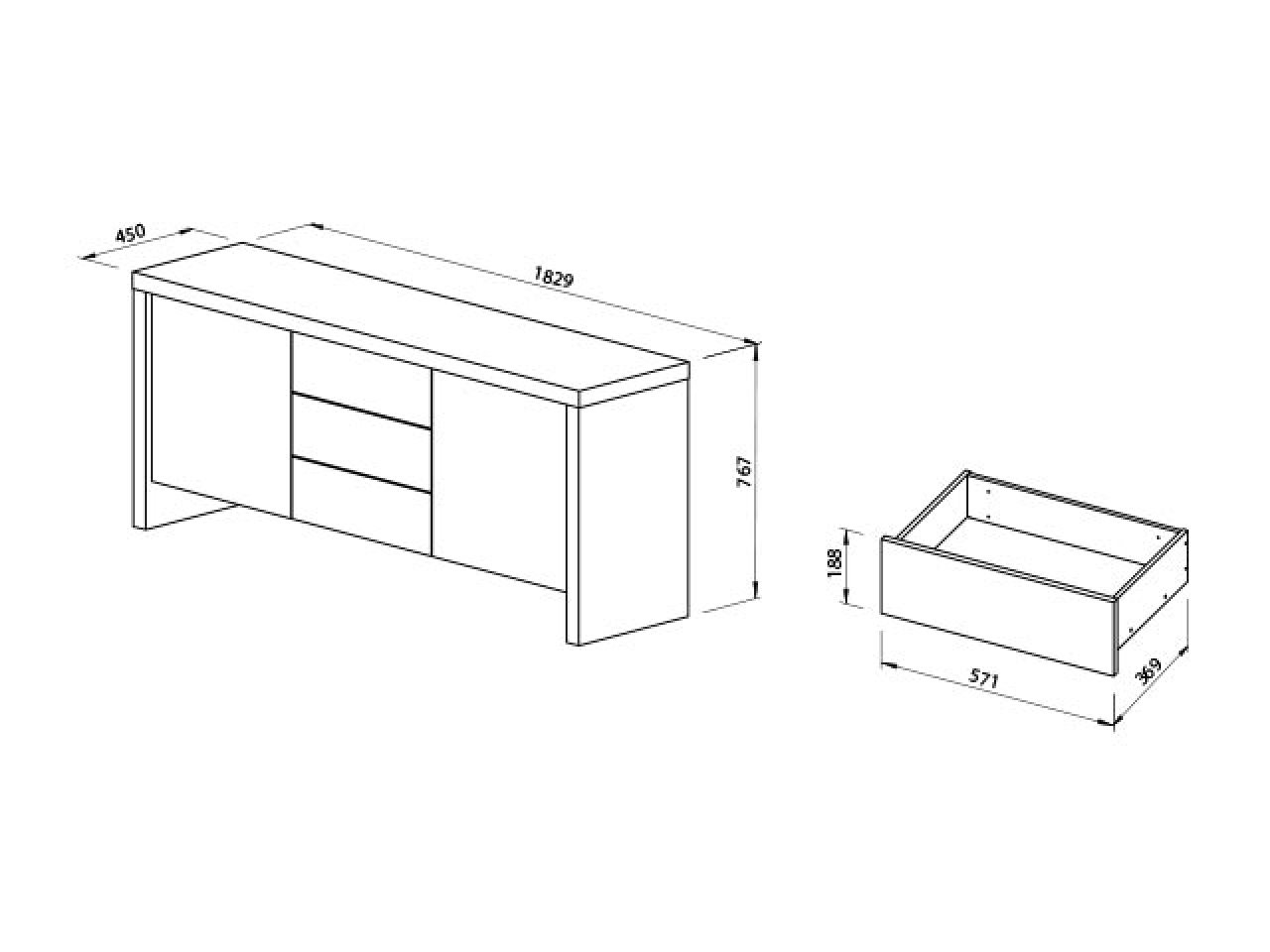 Credenza Kobe 3 cassetti e 2 ante - 2