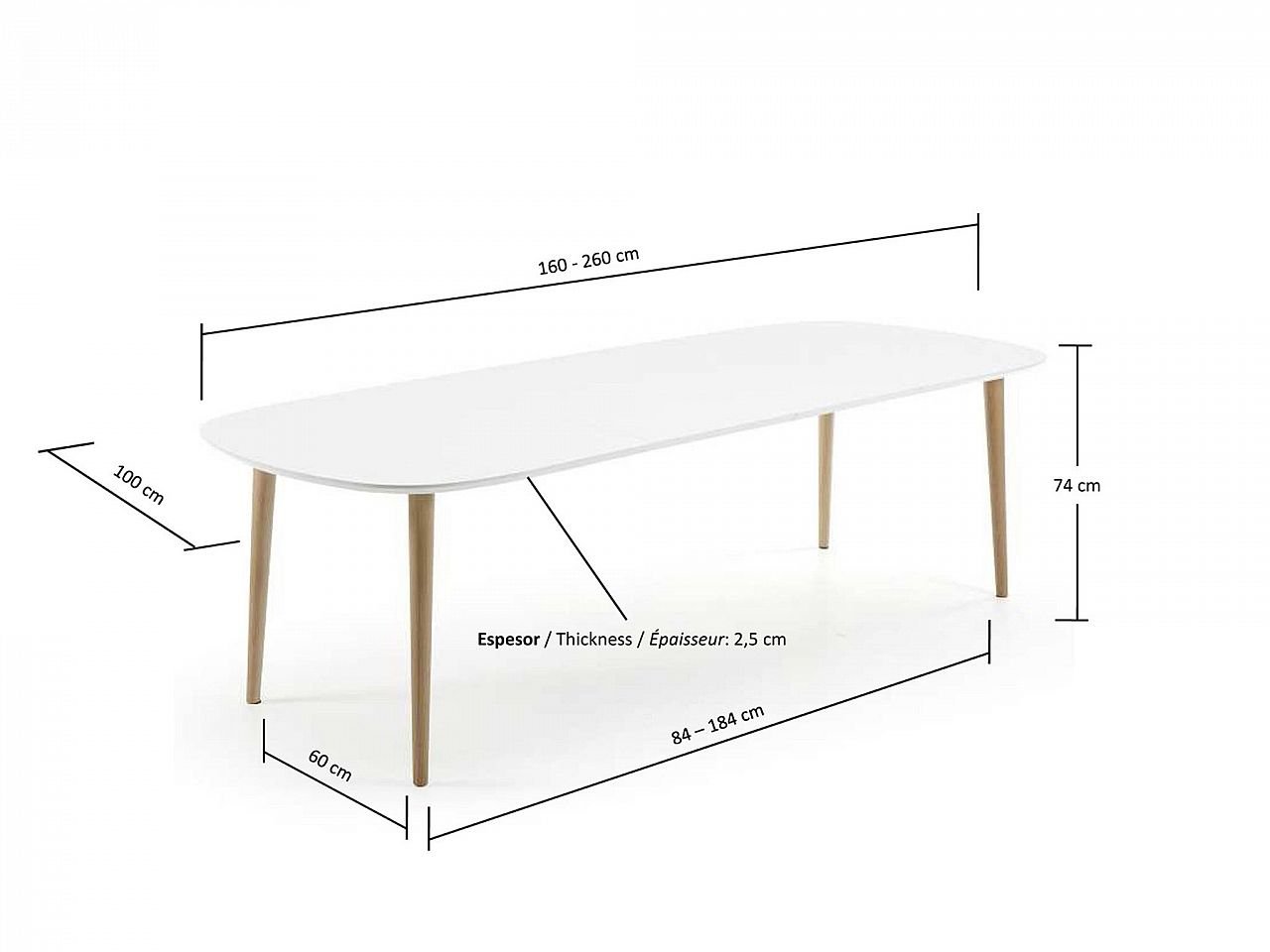 Tavolo allungabile Osvaldo 160/260 Legno Naturale, MDF Laccato -1