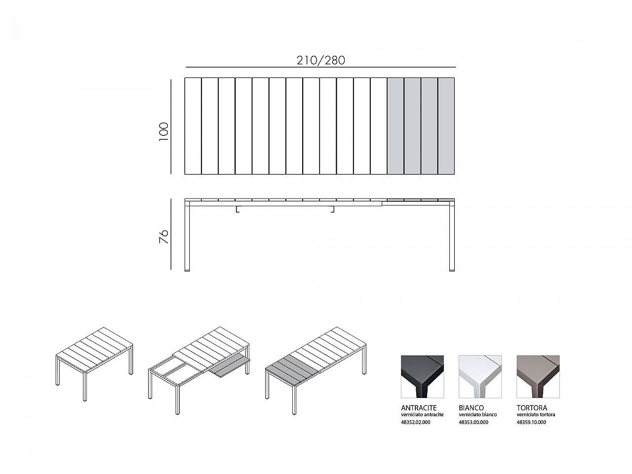 Tavolo da giardino Rio 210/280 Versione Piano Alluminio - 1