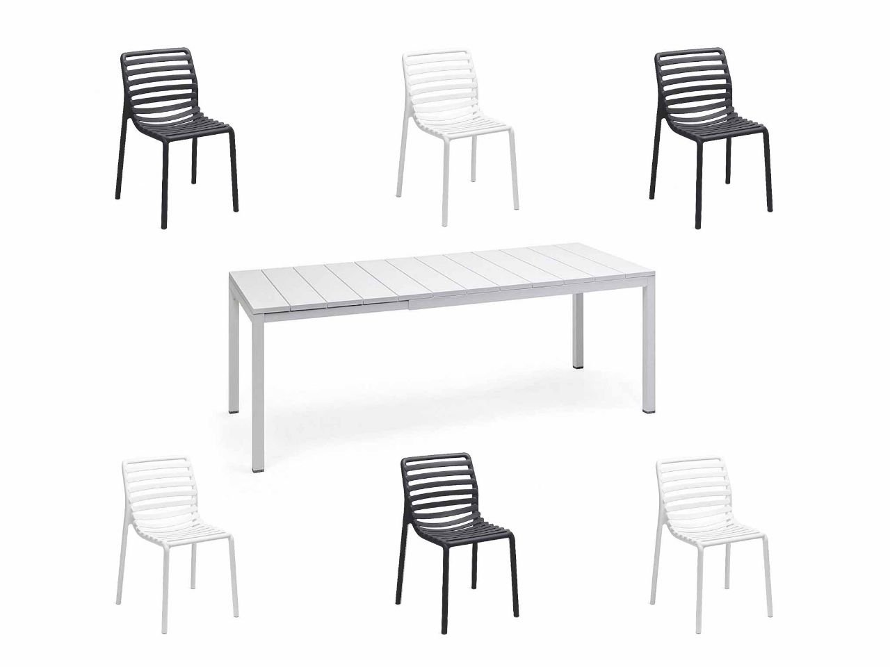 Set tavolo Rio Alu 140/210 con 6 sedie Doga Bistrot Bicolore - v3
