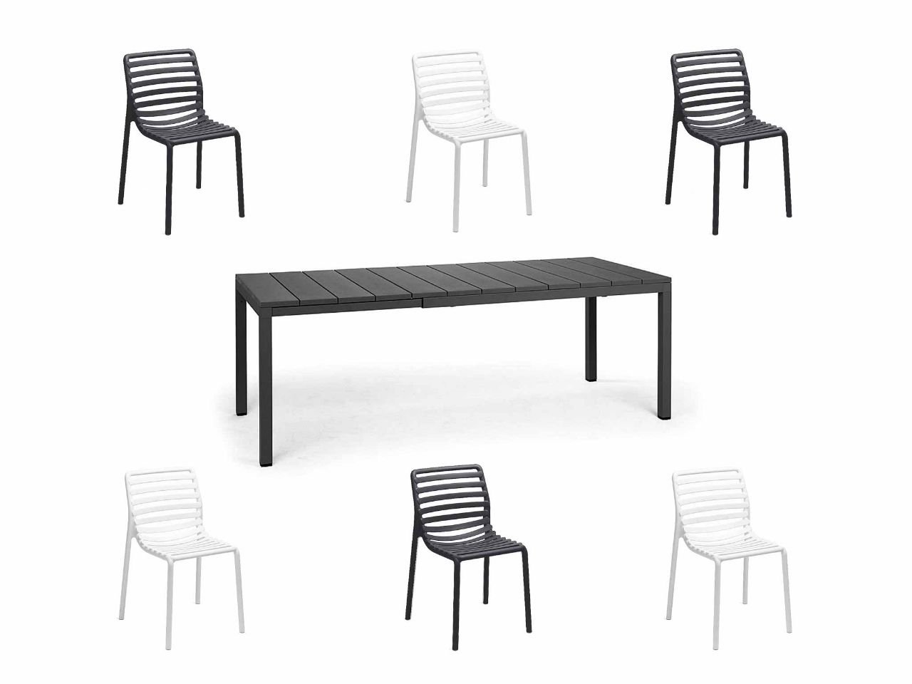 Set tavolo Rio Alu 140/210 con 6 sedie Doga Bistrot Bicolore -17