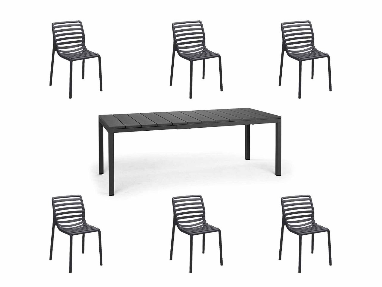 Set tavolo Rio 140/210 con 6 sedie Doga Bistrot - v16