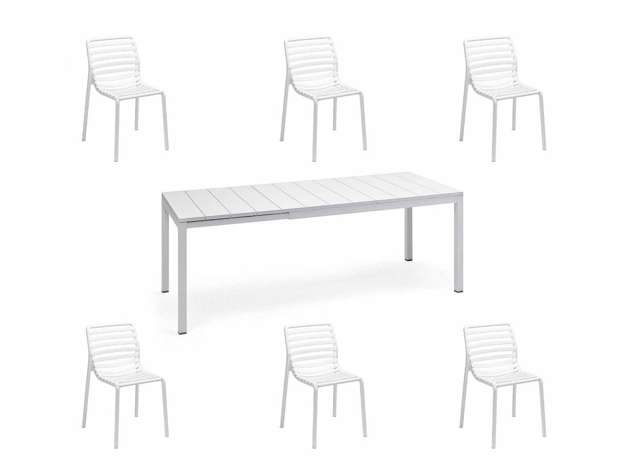 Set tavolo Rio Alu 140/210 con 6 sedie Doga Bistrot - v17