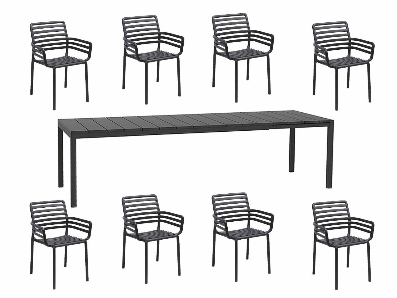 Set tavolo Rio 210/280 con 8 sedie Doga Armchair - v18