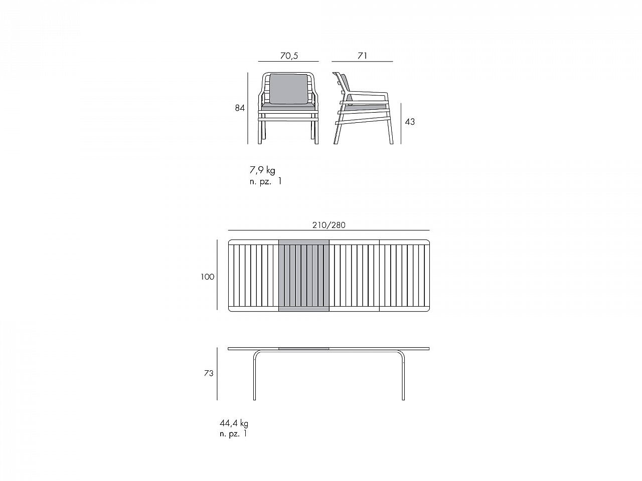 Set tavolo Alloro 210/280 con 6 poltrone Aria - 1