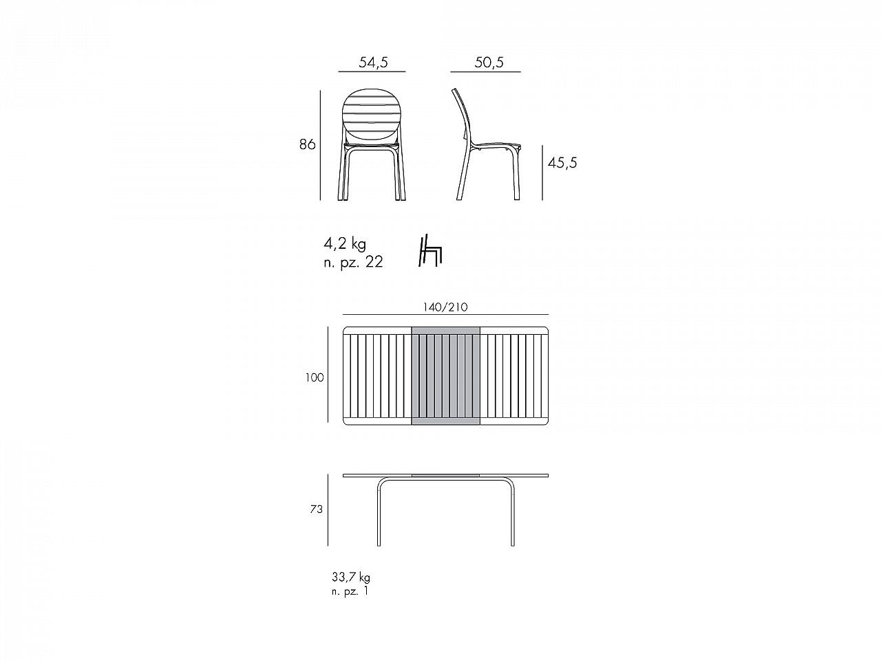 Set tavolo Alloro 140/210 con 4 sedie Erica - 1