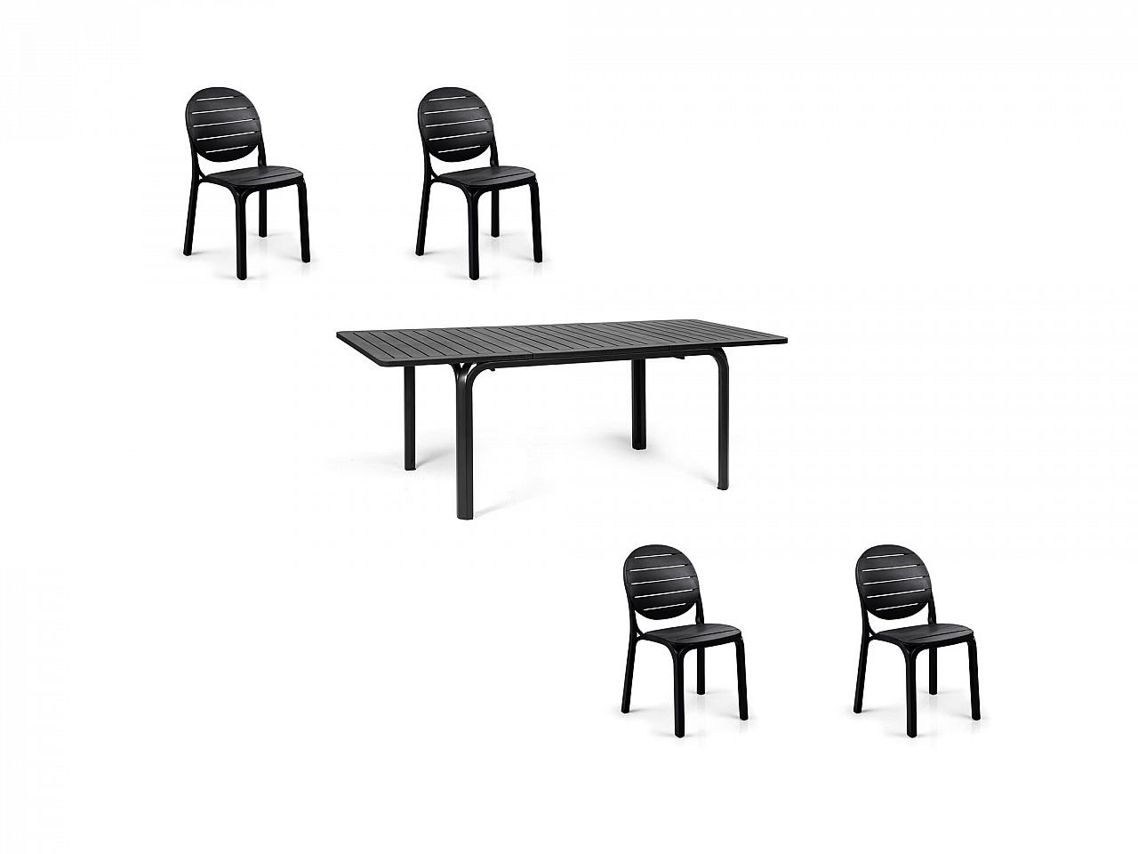 Set tavolo Alloro 140/210 con 4 sedie Erica - v17