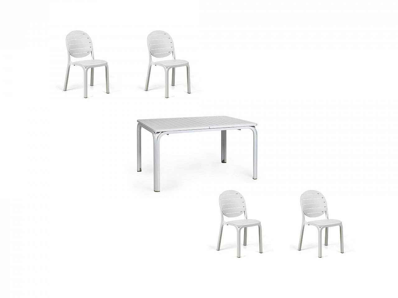 Set tavolo Alloro 140/210 con 4 sedie Erica - v13