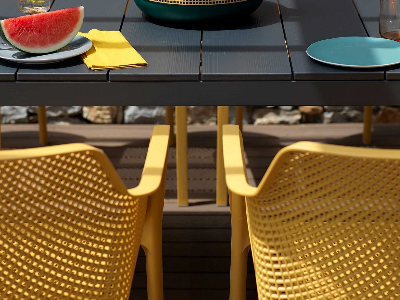 Set tavolo da giardino Rio 140/210 con 6 sedie Net Arcobaleno - v6