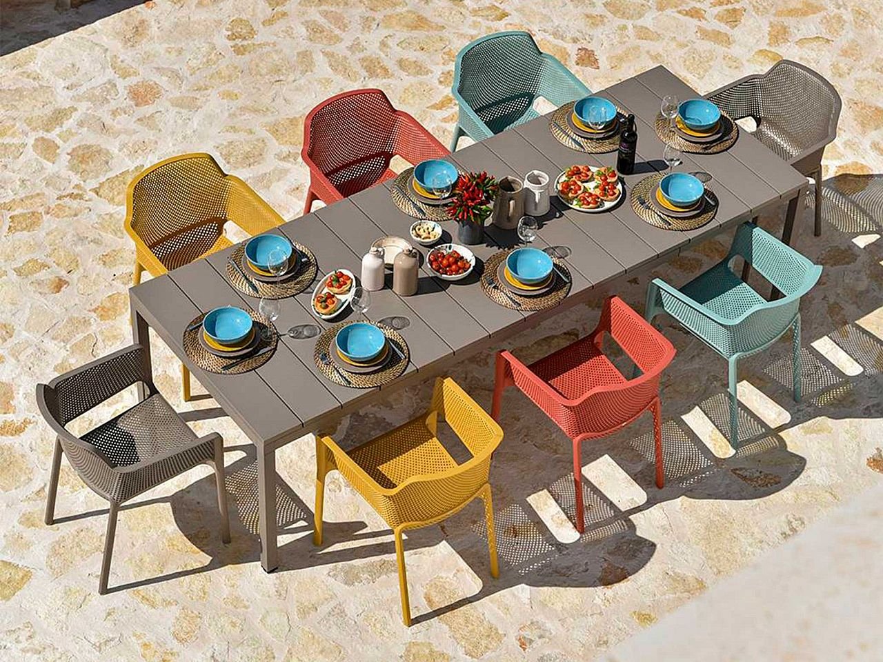 Set tavolo da giardino Rio 140/210 con 6 sedie Net Arcobaleno -4
