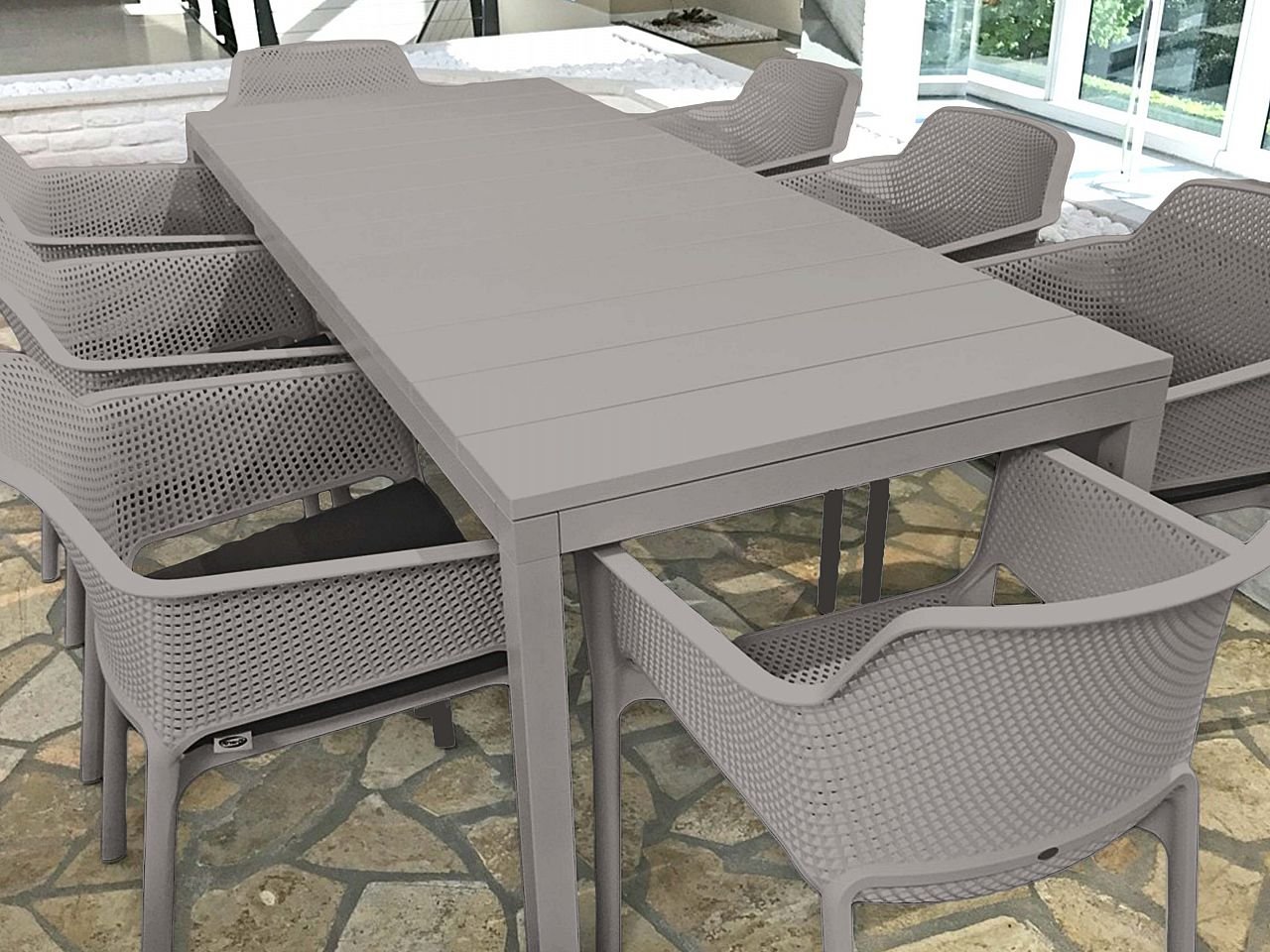 Set tavolo Rio 210/280 con 8 sedie Net - v10