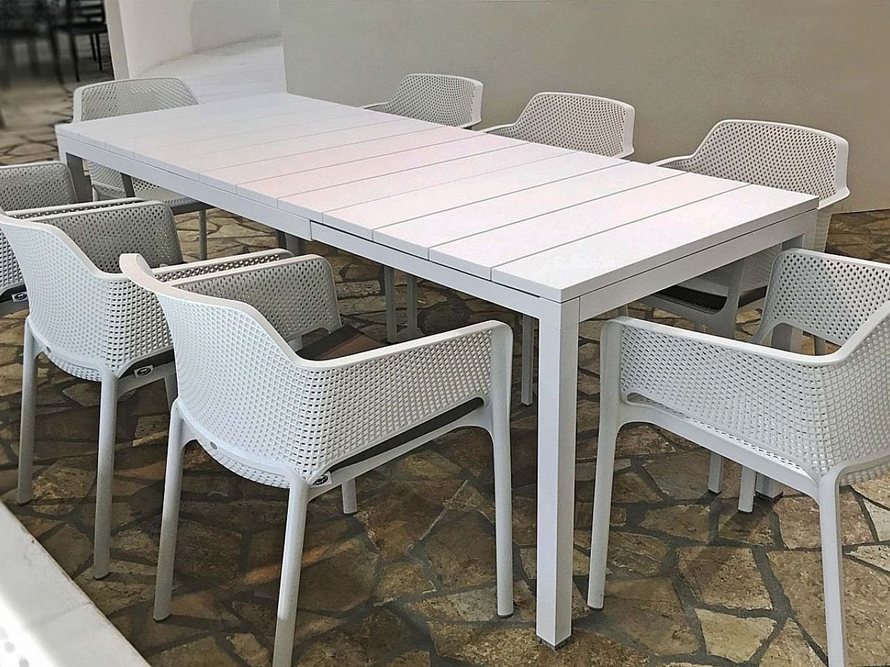 Set tavolo Rio 210/280 con 8 sedie Net - v7