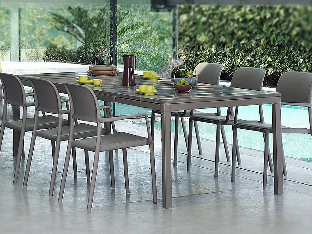 Set tavolo da giardino Rio 140/210 con 6 sedie Net Arcobaleno
