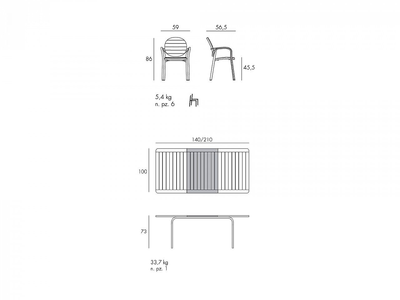 Set tavolo Alloro 140/210 con 4 poltrone Palma - 1