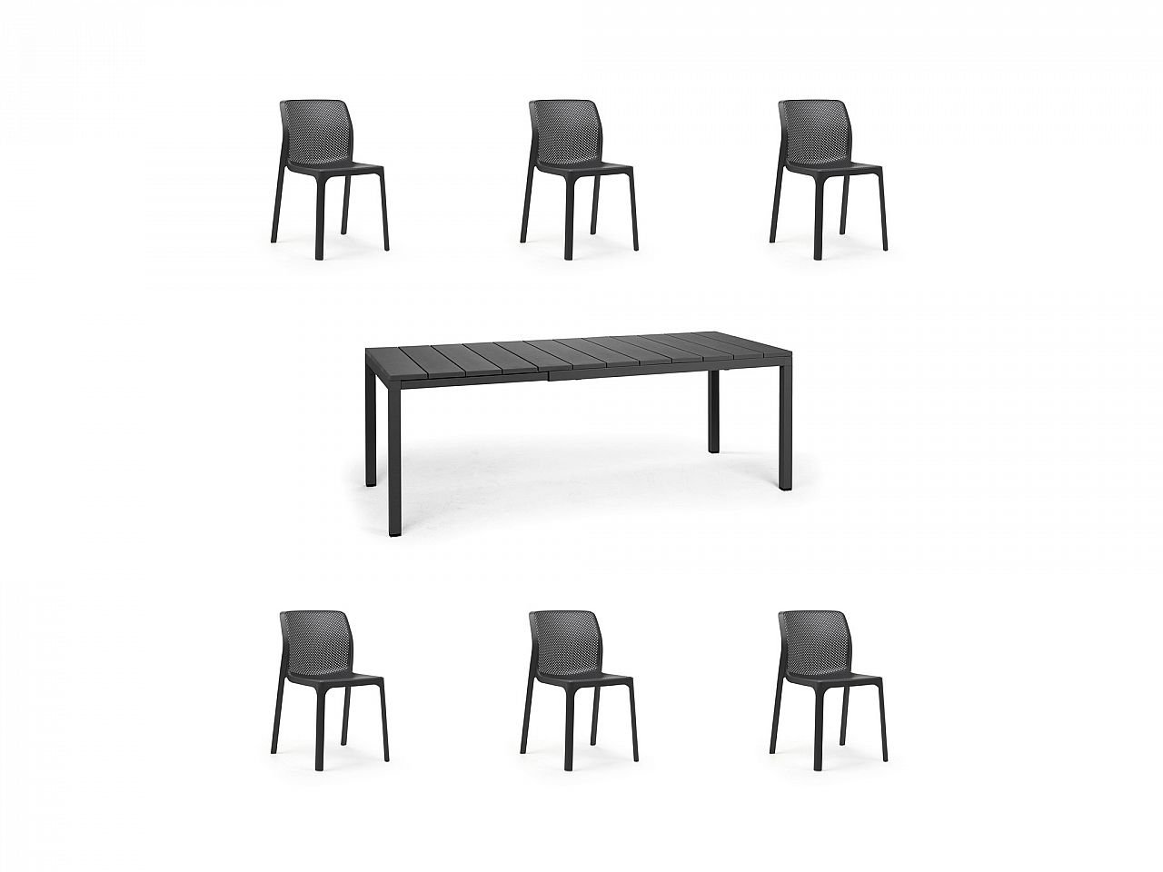 Set tavolo Rio 140/210 con 6 sedie Bit - v16