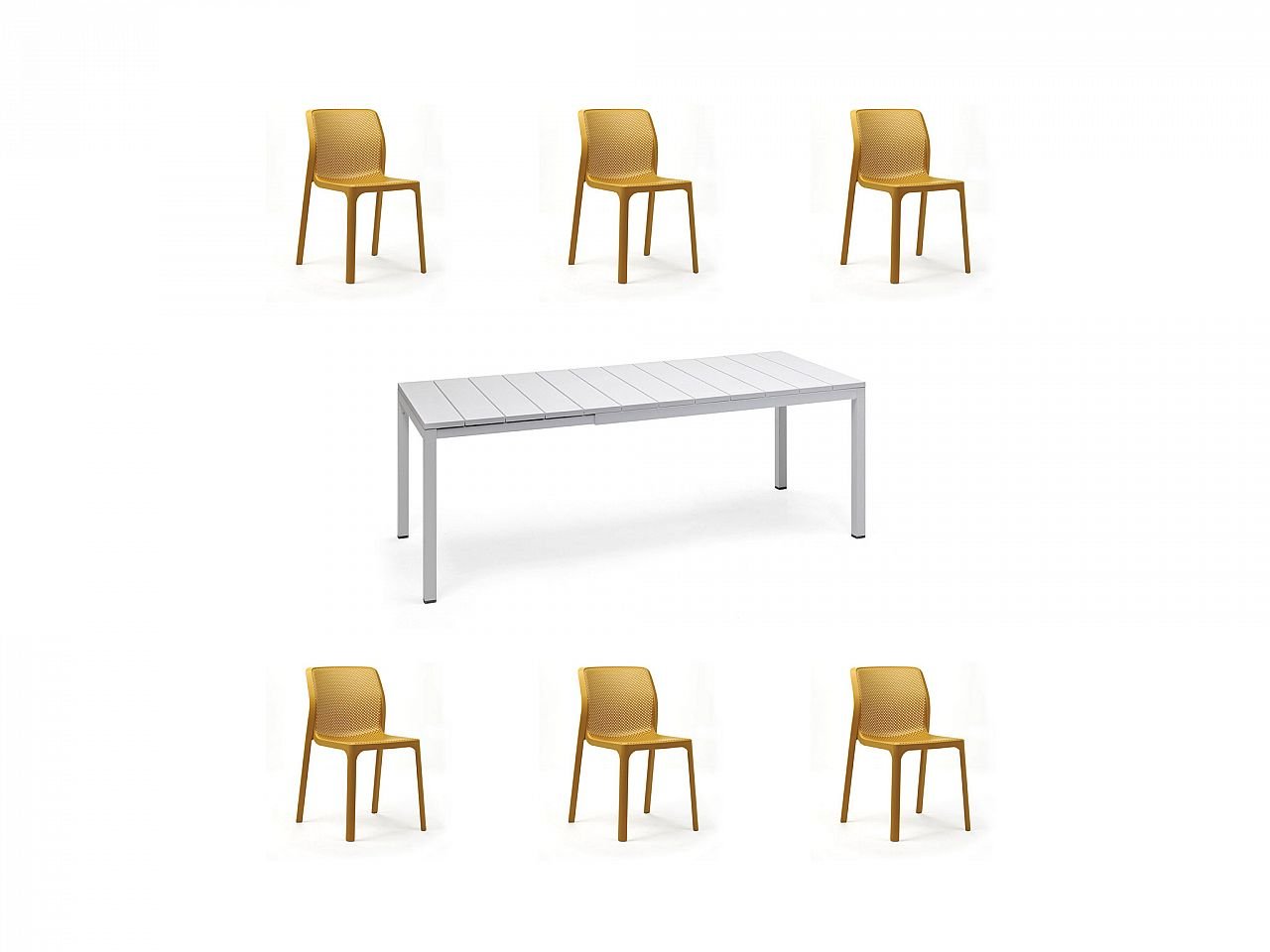 Set tavolo Rio 140/210 con 6 sedie Bit - v12