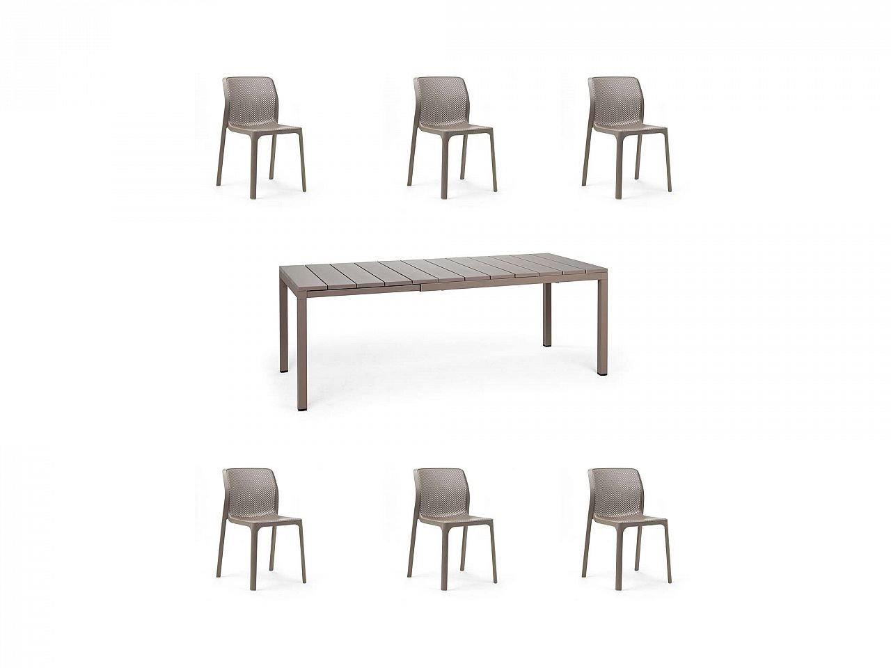 Set tavolo Rio 140/210 con 6 sedie Bit - v11