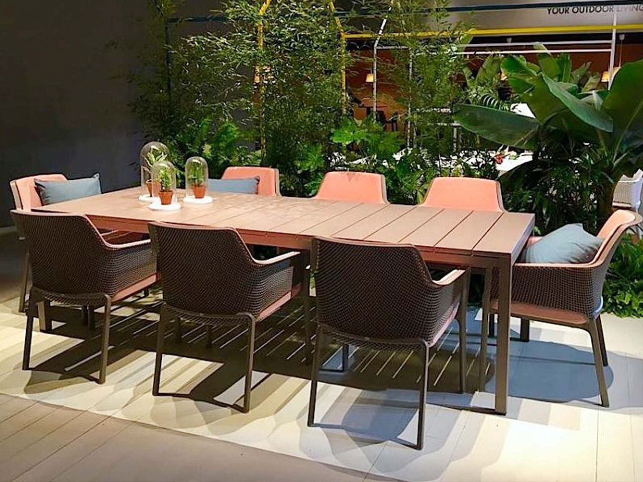 Set tavolo Rio 140/210 Alluminio con 6 sedie Net - v8