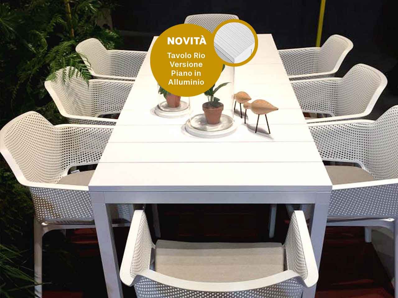 Set tavolo Rio 140/210 Alluminio con 6 sedie Net - v9