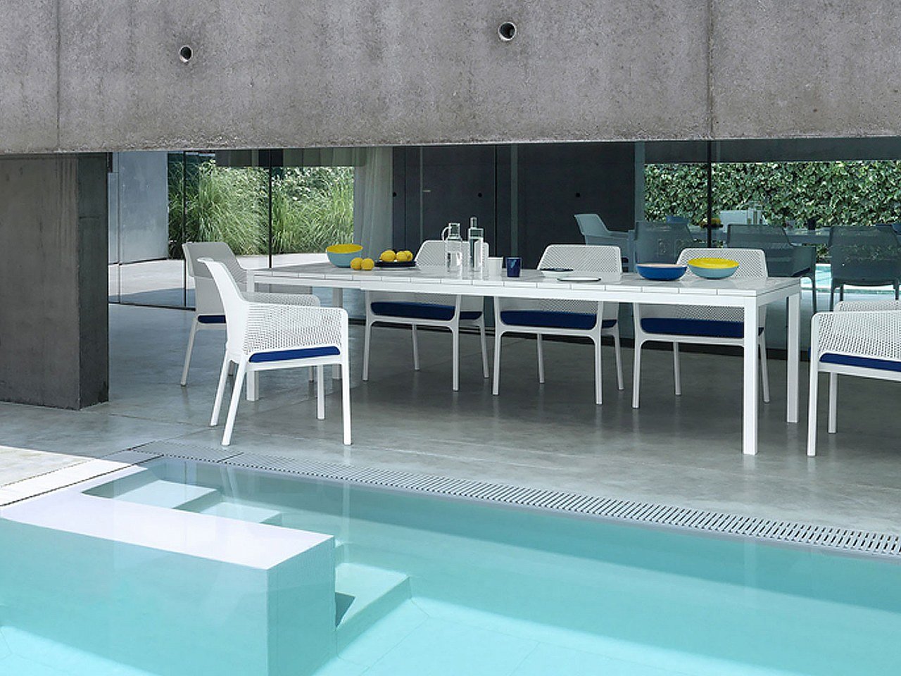 Set tavolo Rio 210/280 Alluminio con 8 sedie Net - v3