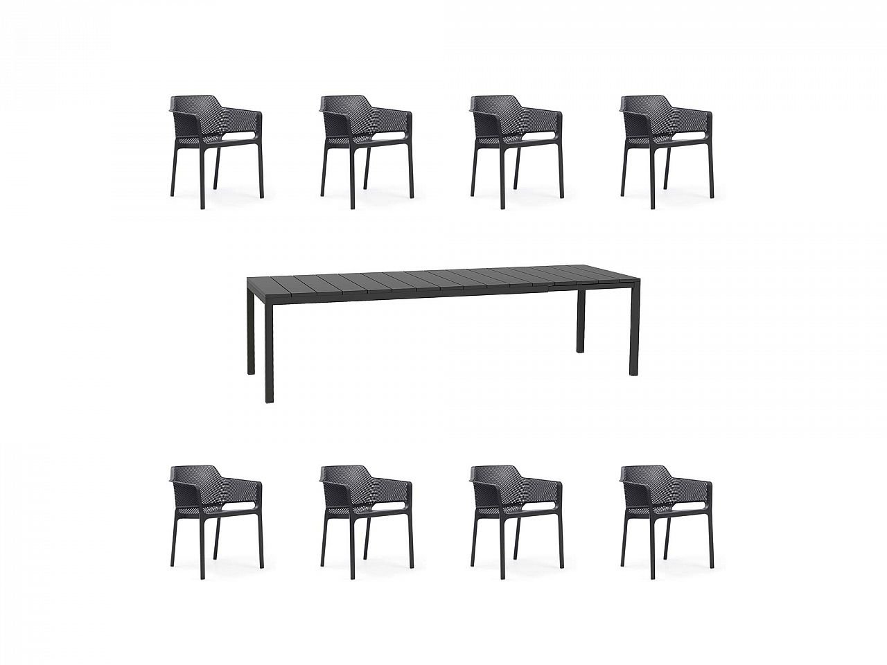 Set tavolo Rio 210/280 Alluminio con 8 sedie Net - v14