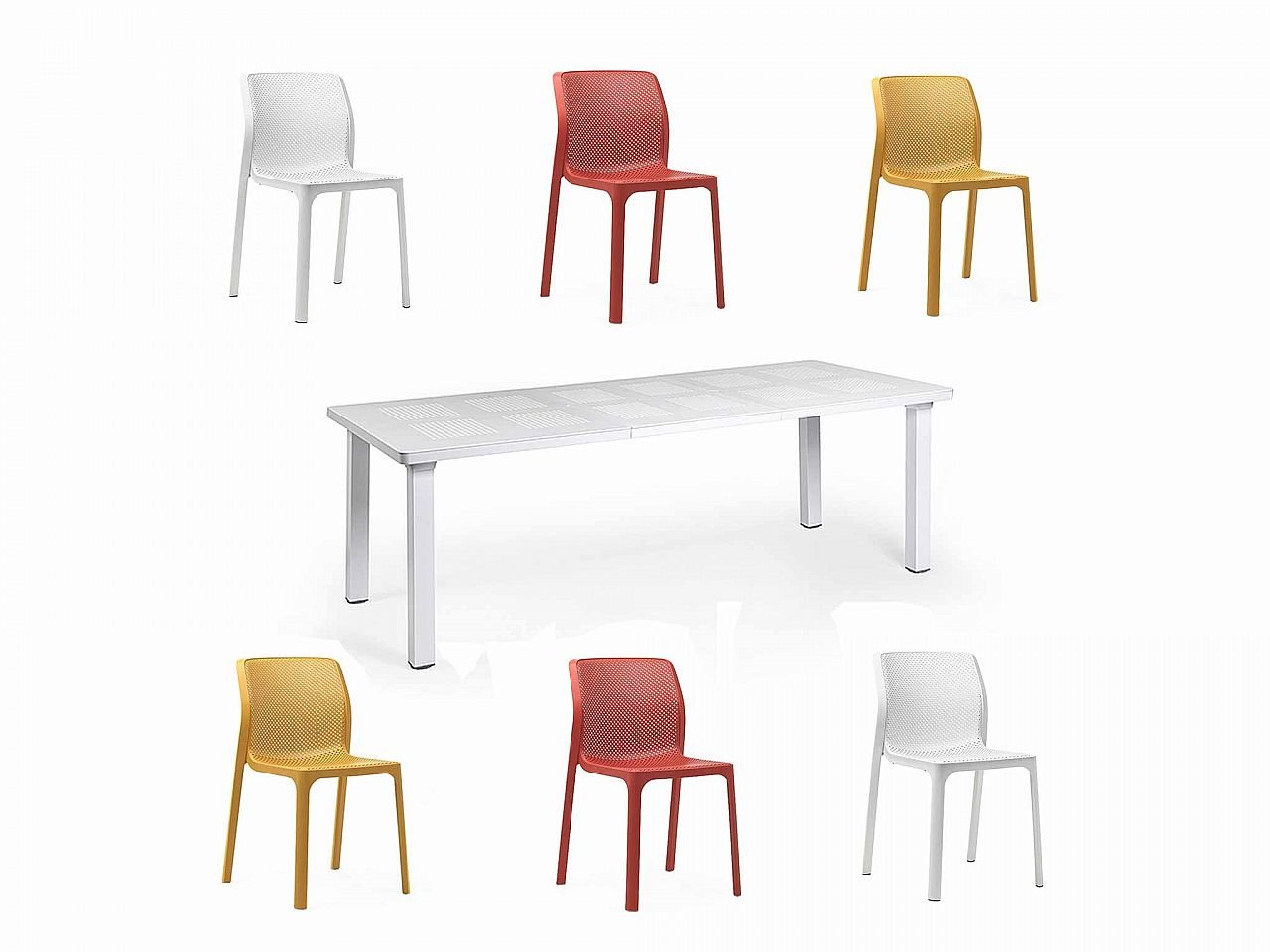 Set tavolo Levante 160/220 con 6 sedie Bit Arcobaleno - v16