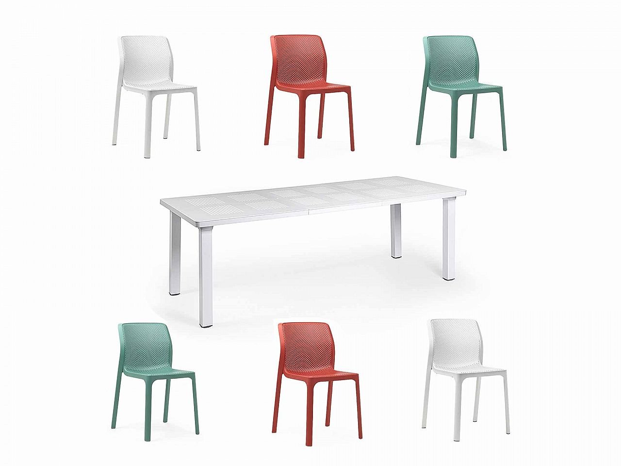 Set tavolo Levante 160/220 con 6 sedie Bit Arcobaleno -1