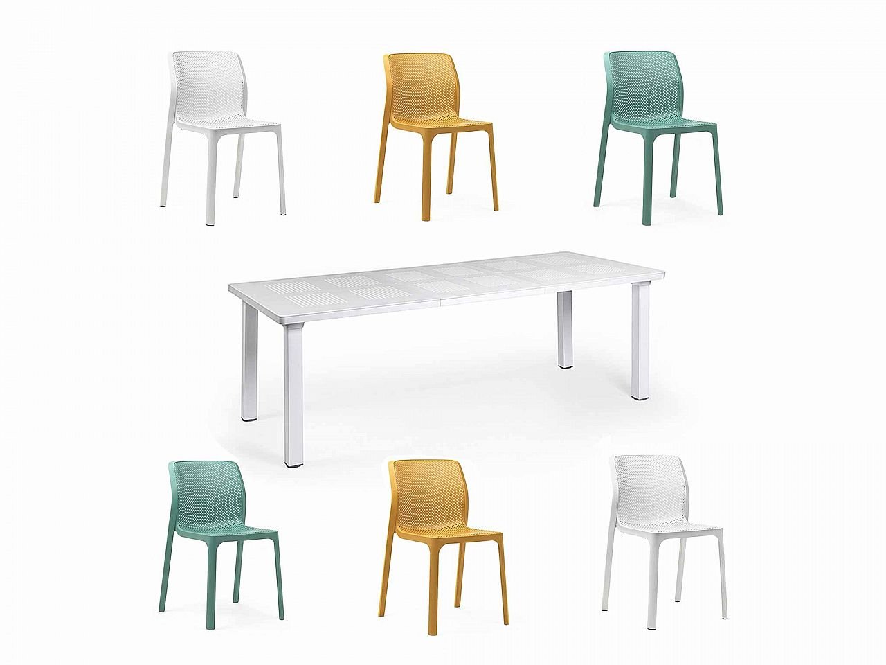 Set tavolo Levante 160/220 con 6 sedie Bit Arcobaleno - v14