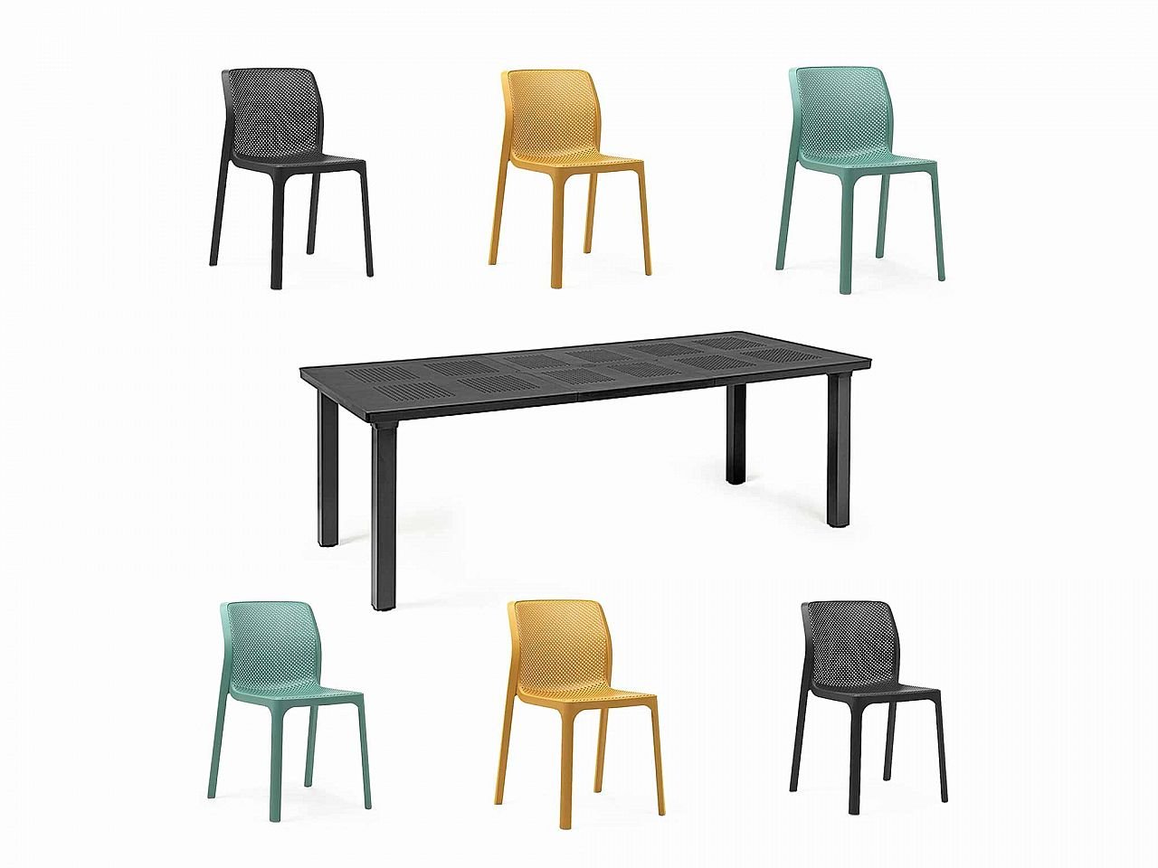 Set tavolo Levante 160/220 con 6 sedie Bit Arcobaleno -1