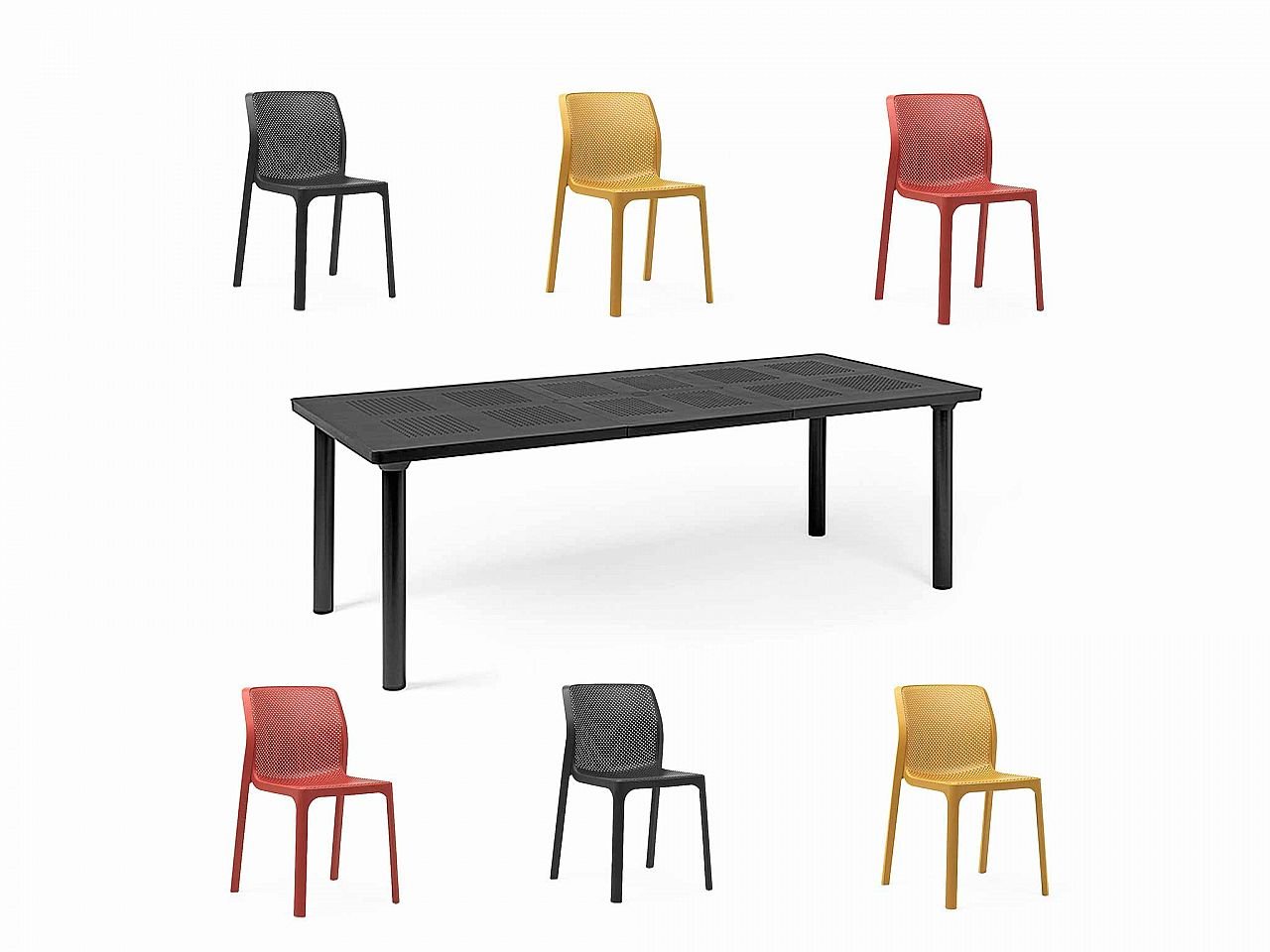 Set tavolo Libeccio 160/220 con 6 sedie Bit Arcobaleno - v11