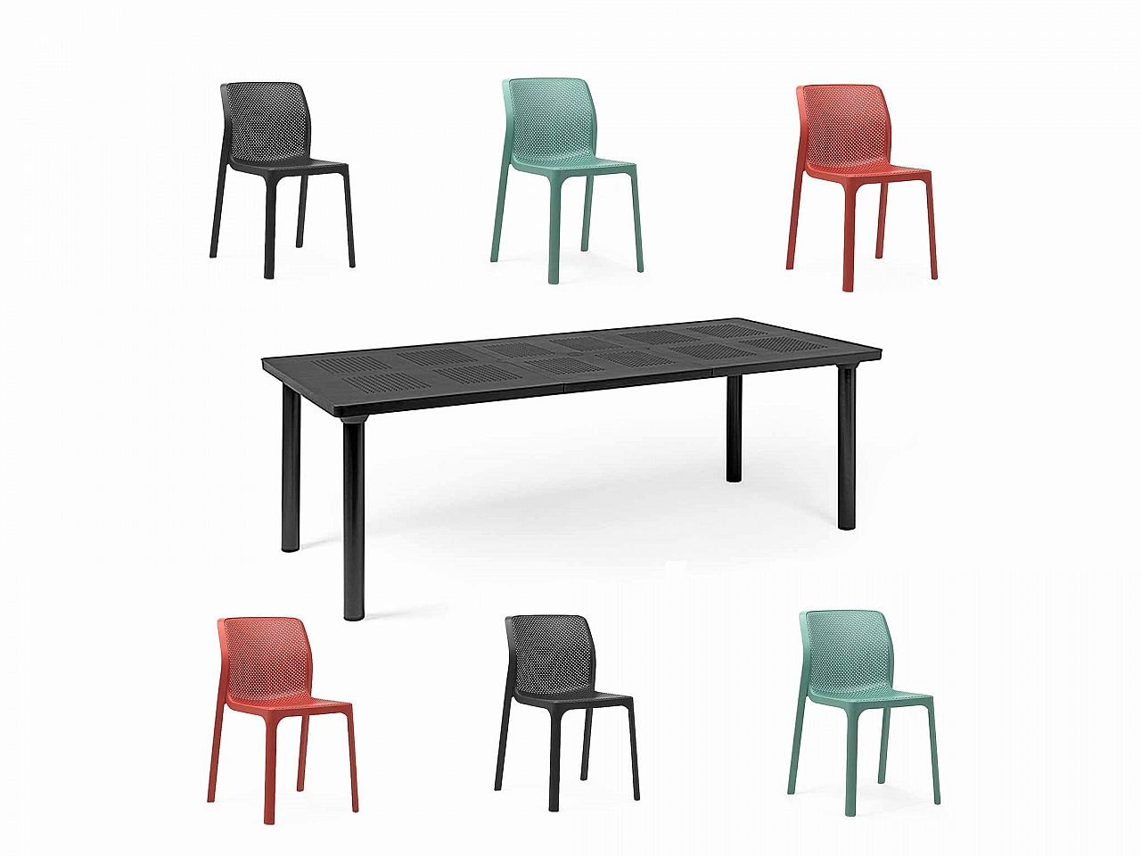Set tavolo Libeccio 160/220 con 6 sedie Bit Arcobaleno -1