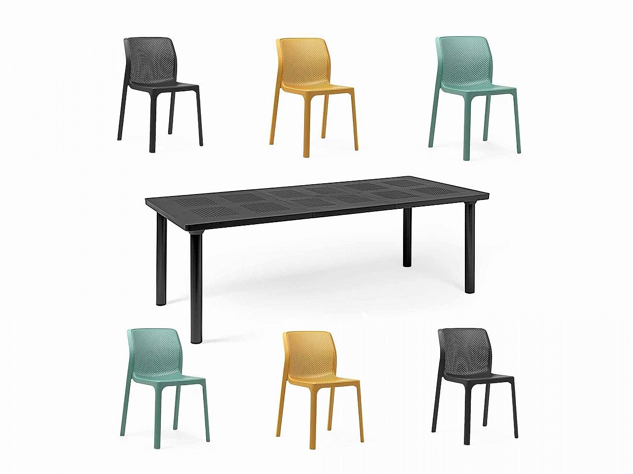 Set tavolo Libeccio 160/220 con 6 sedie Bit Arcobaleno -1