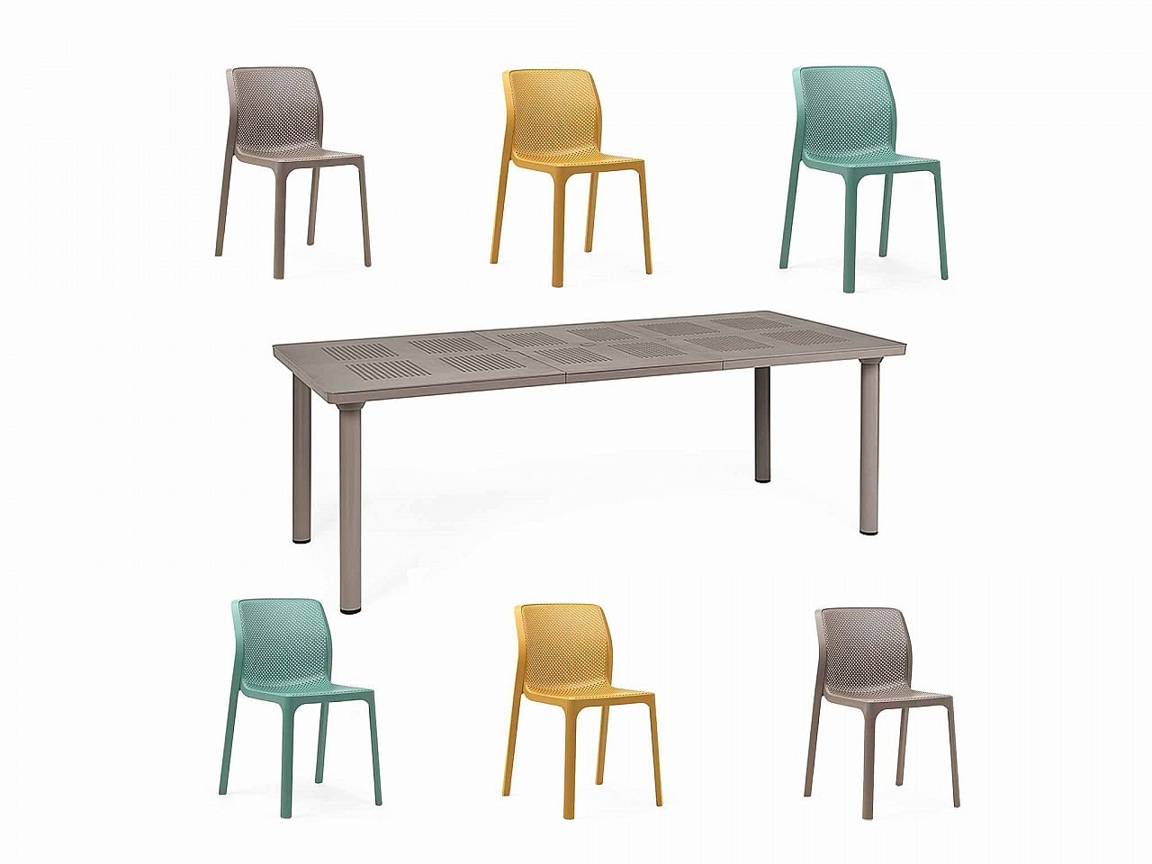 Set tavolo Libeccio 160/220 con 6 sedie Bit Arcobaleno - v8