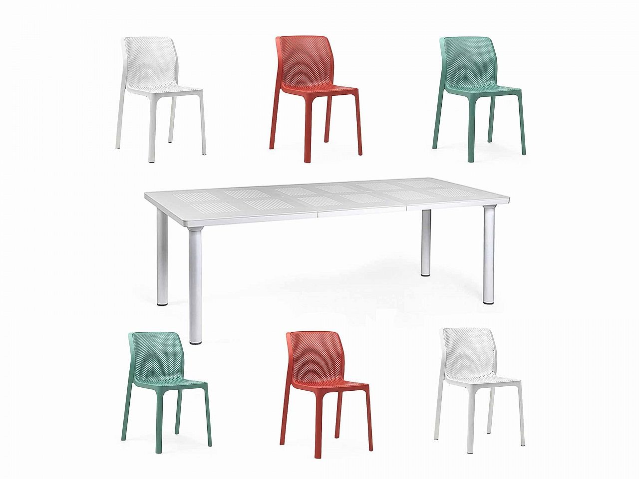 Set tavolo Libeccio 160/220 con 6 sedie Bit Arcobaleno - v6