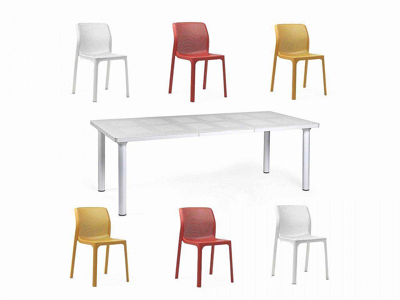 Set tavolo Libeccio 160/220 con 6 sedie Bit Arcobaleno - v5