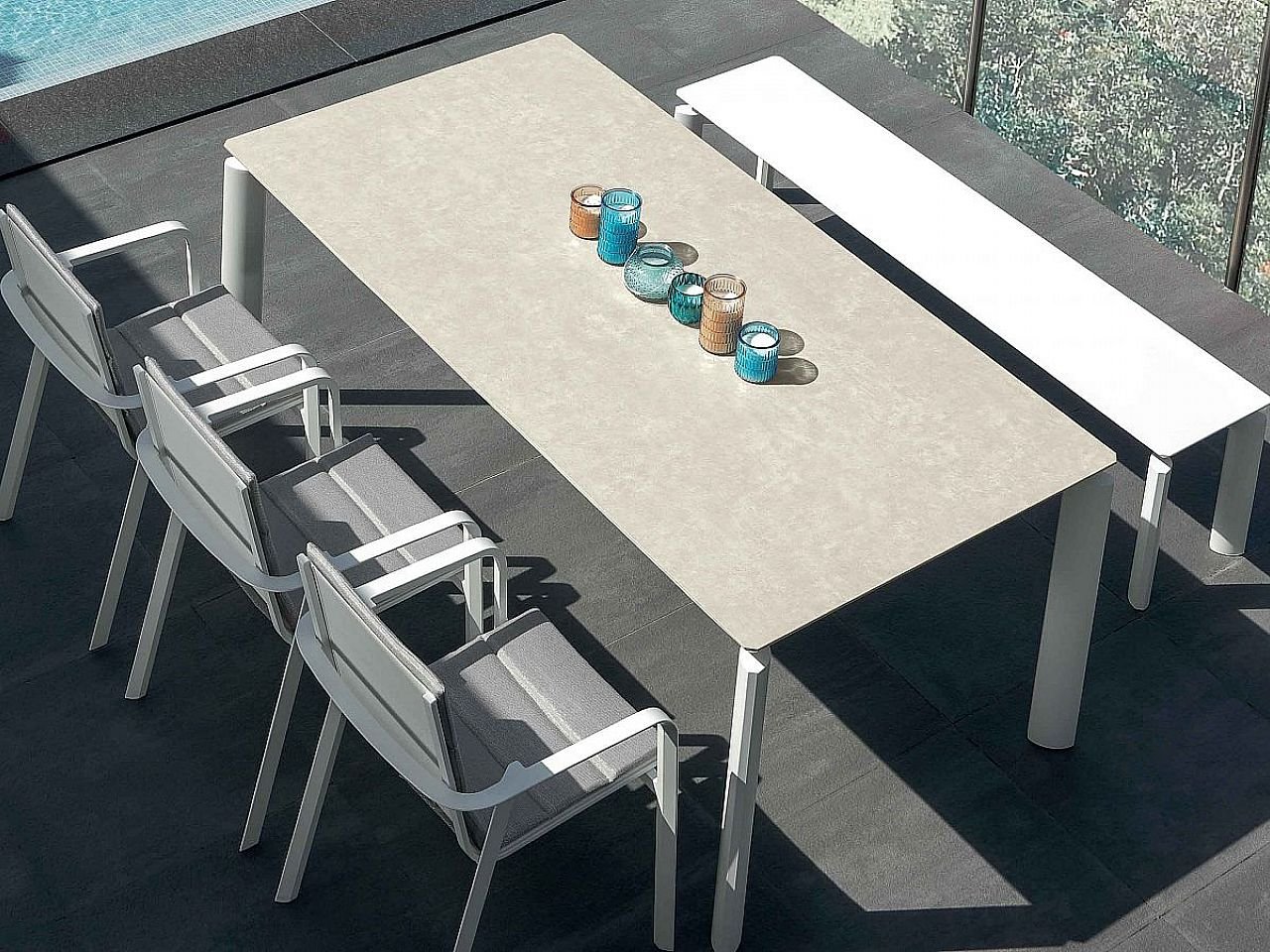 Set Tavolo Milo Ceramica 160/215 con 6 Poltrone - v1