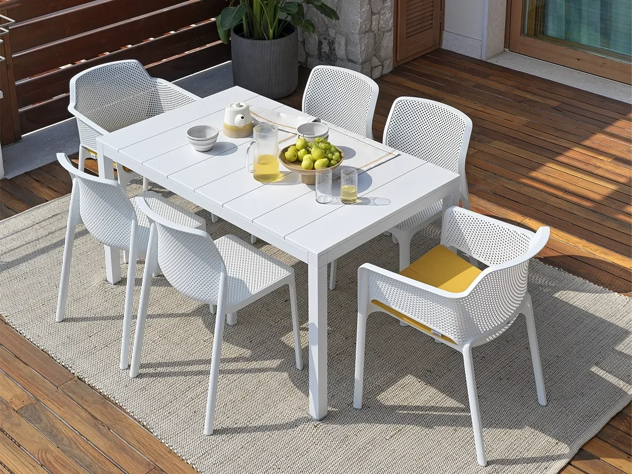 Set tavolo Rio 140/210 Alluminio con 6 sedie Net - v1