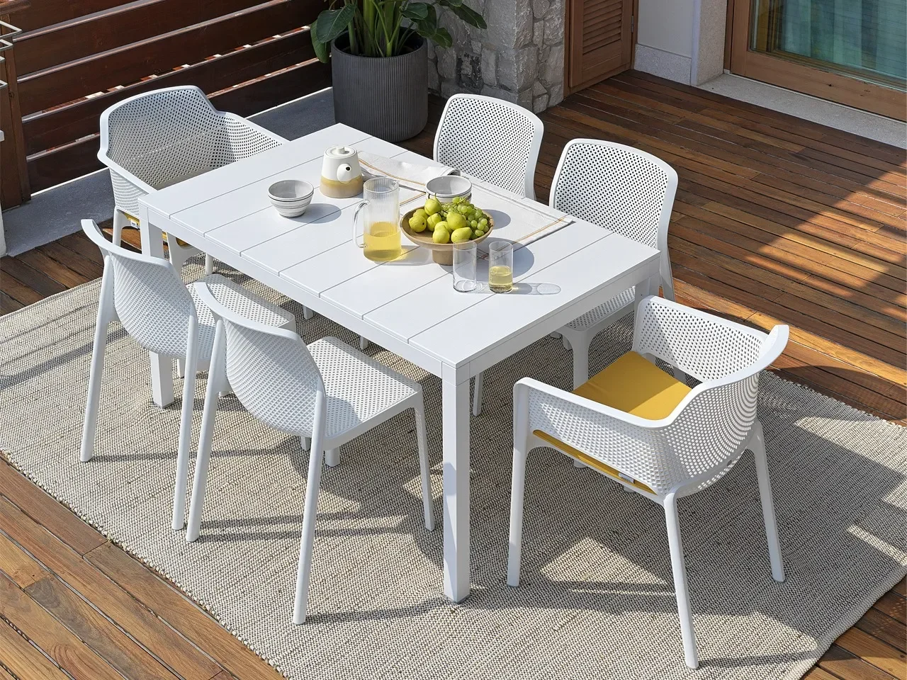 Set tavolo Rio 140/210 Alluminio con 6 sedie Net